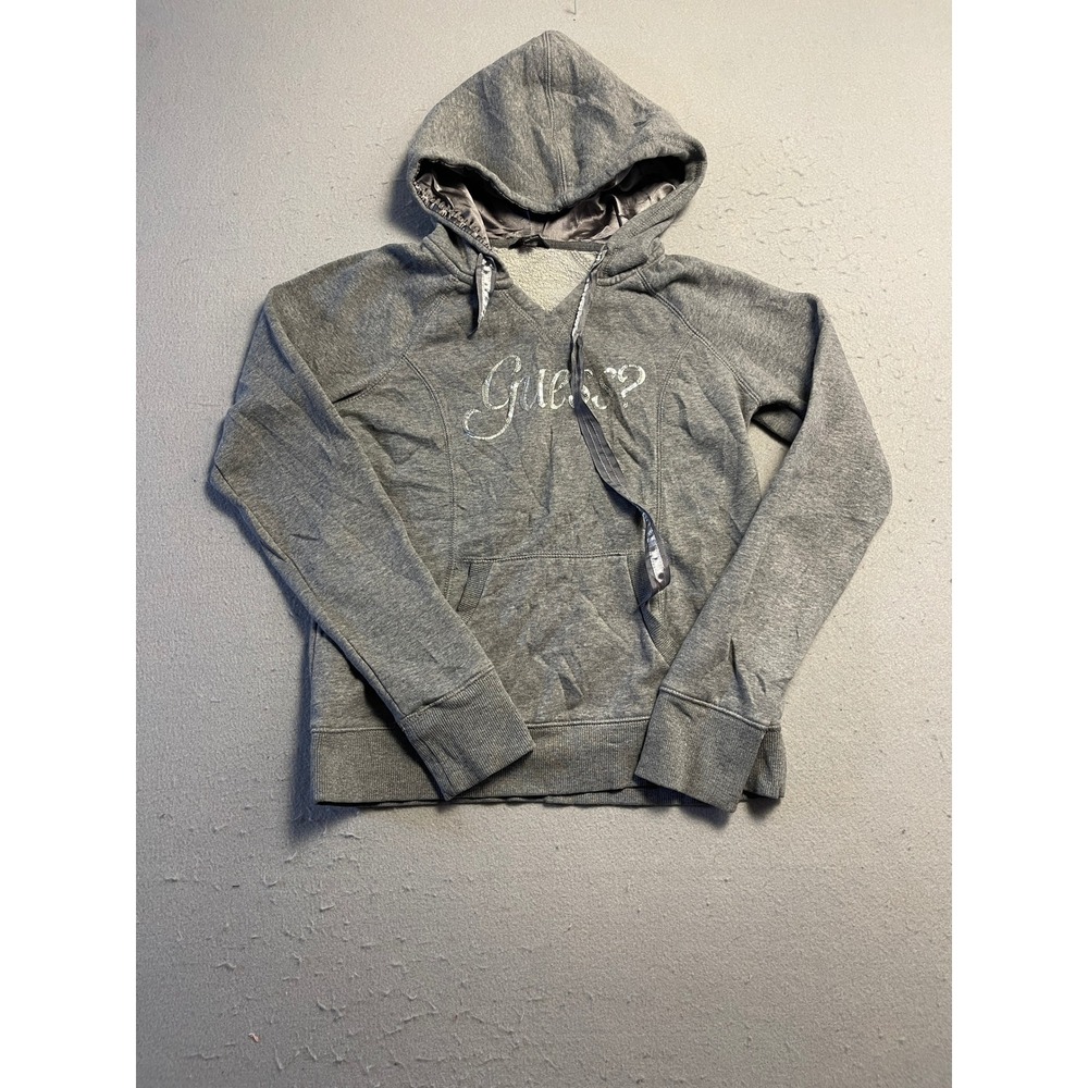 Guess Hoodie Sweatshirt Fleece Gray Small Womens